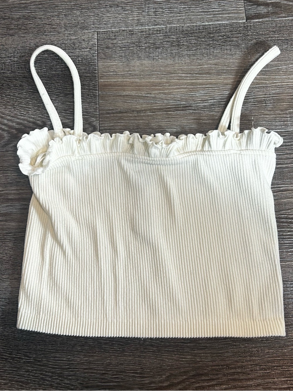 Zara Cream Ribbed Ruffle Trim Cami